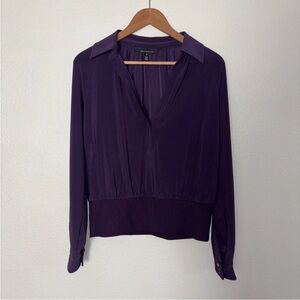 White House Black Market Purple Long Sleeve V Neck Blouse Size Medium